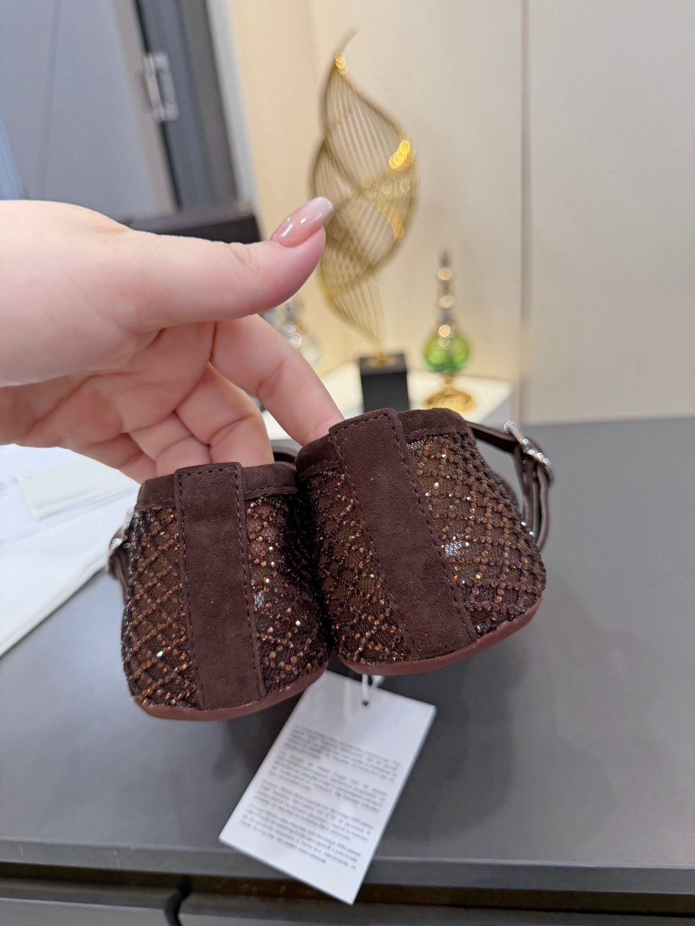 ALAÏA Dark Brown Rhinestone Ballet Flats - Picture 5 of 8
